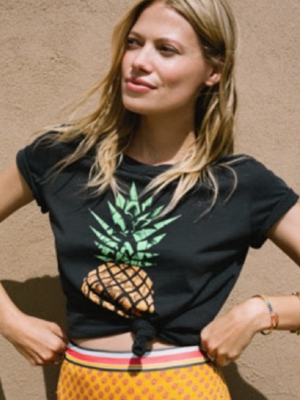Sol Angeles For Anthropologie Black Pineapple Graphic Short Sleeve Tee